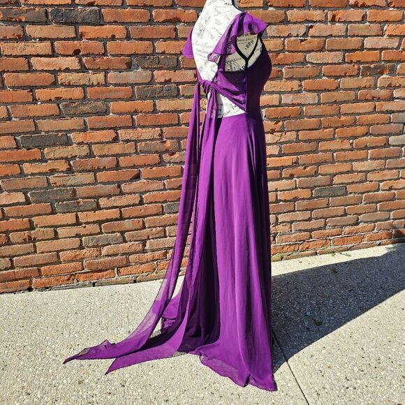 Azazie Ruffle Sleeve Burgandy Chiffon Floor Length Dress - Picture 16 of 16